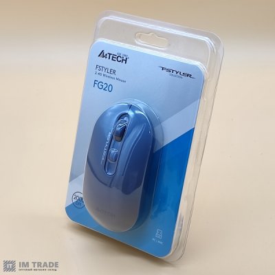 Мишка  A4Tech Fstyler FG20, Ash Blue, USB, оптична, бездротова, 1000/1600/2000 dpi, 4 кнопки, 2xAAA