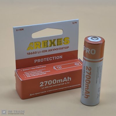 Акумулятор 18650 Arexes Li-ion  / 2700mAh 3,7V/1упак червоний
