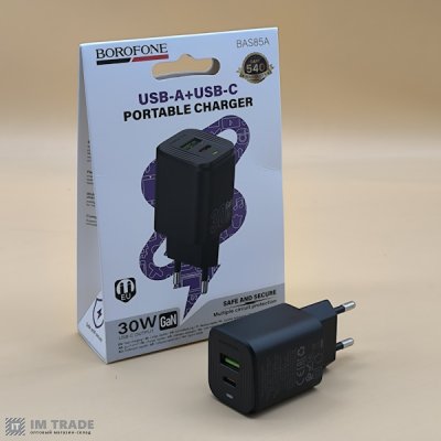 СЗУ BOROFONE BAS85A PD30W + QC3.0 (1Type-C/1USB/3A) чорний