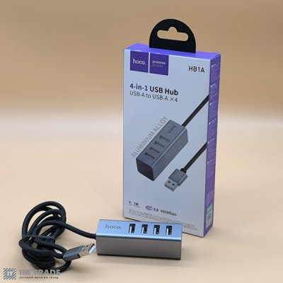 HUB Hoco HB1A USB- 4USB2.0 сірий