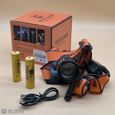 Ліхтар налоб акум BL-T203-TG (PM10-TG+СОВ біл.черв.) zoom TypeC, 2х18650 1+3реж
