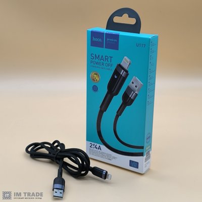кабель Iphone 5G 1м Hoco U117 Smart 1.2м 2.4A чорний