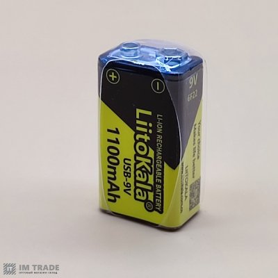 Акумулятор Liitokala Li-ion 6F22 +TypeC (9V,1100mAh)