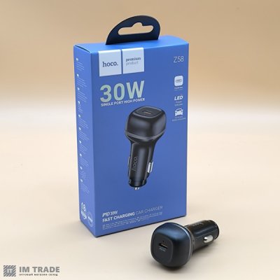 АЗУ авто Hoco Z58 Rank PD30W /1 USB /LED