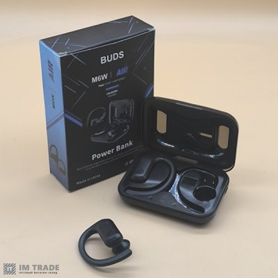 Bluetooth гарнитура BUDS M6W AIR TWS 5.2 чорні з кейсом p. b. 2200mAh