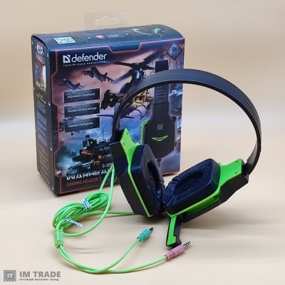 Навушники Defender Warhead G-320 чорно-зелені +мікрофон,рег.гучності (2х3.5jack) 1,8м