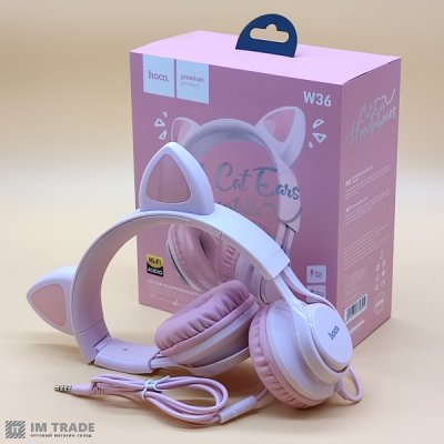 Навушники HOCO W36 Cat ear headphones with mic Pink