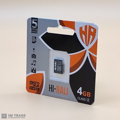 Карта памяти  4 Gb microSDHC, HI-RALI, Class4 (без адаптера)