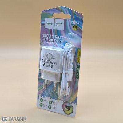 СЗУ Hoco C109A Fighter QC3.0 1USB + кабель Type-C