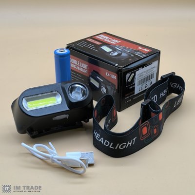 Ліхтар налоб вбуд.акум пласт KX-1804-LEDчерв. (червоне+СОВ біл.) +Type-C,18650 7реж