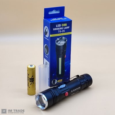 Ліхтар акум T6-26 T6+COB zoom 18650 магнит microUSB клипса 4реж