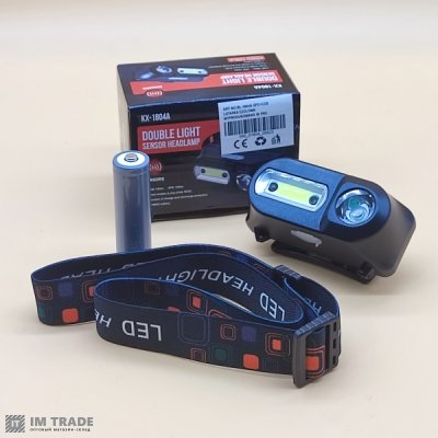 Ліхтар налоб вбуд.акум пласт KX-1804A XPE+COB датчик руху,Type-C,18650 6реж