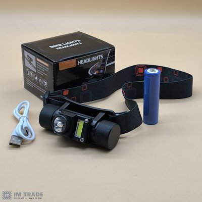 Ліхтар налоб акум XQ-210-2-XPE+COB +microUSB,18650  4режимів