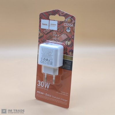 СЗУ Hoco CS55A Surplus PD 30W + OC3.0 (1Type-C/1USB) білий 