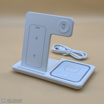 Бездротовий зарядний пристрій СТЕНД 3в1 F187AP-30W Lightning білий магнітний