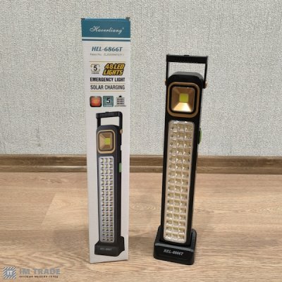 Ліхтар лампа вб.акум БАЗУКА HEL-6866T (COB+48 SMD)  +сон.панель,PowerB.,microUSB  5реж