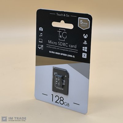 Карта памяти microSDXC, 128GB UHS-1 class 10 T&G (з адапт)